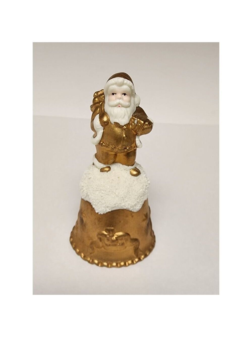 Vintage World Bazaars Inc. Holiday Collection Gold Suited Porcelain Santa Bell